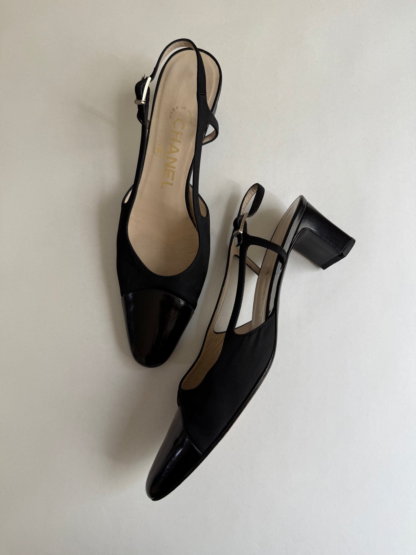 SATIN SLINGBACK HEELS, 36.5