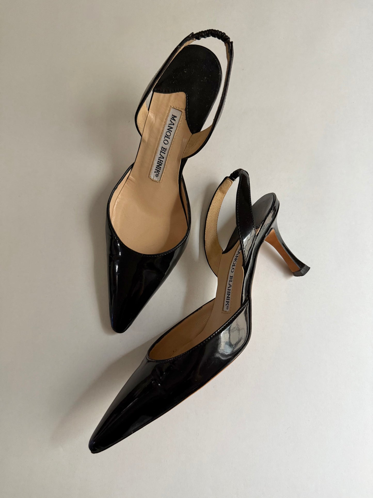 PATENT SLINGBACK HEELS, 34.5